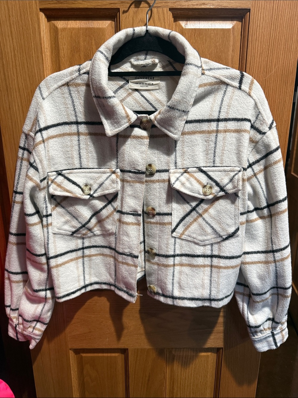 Ashley By 26 International White Plaid Button-Front Shacket